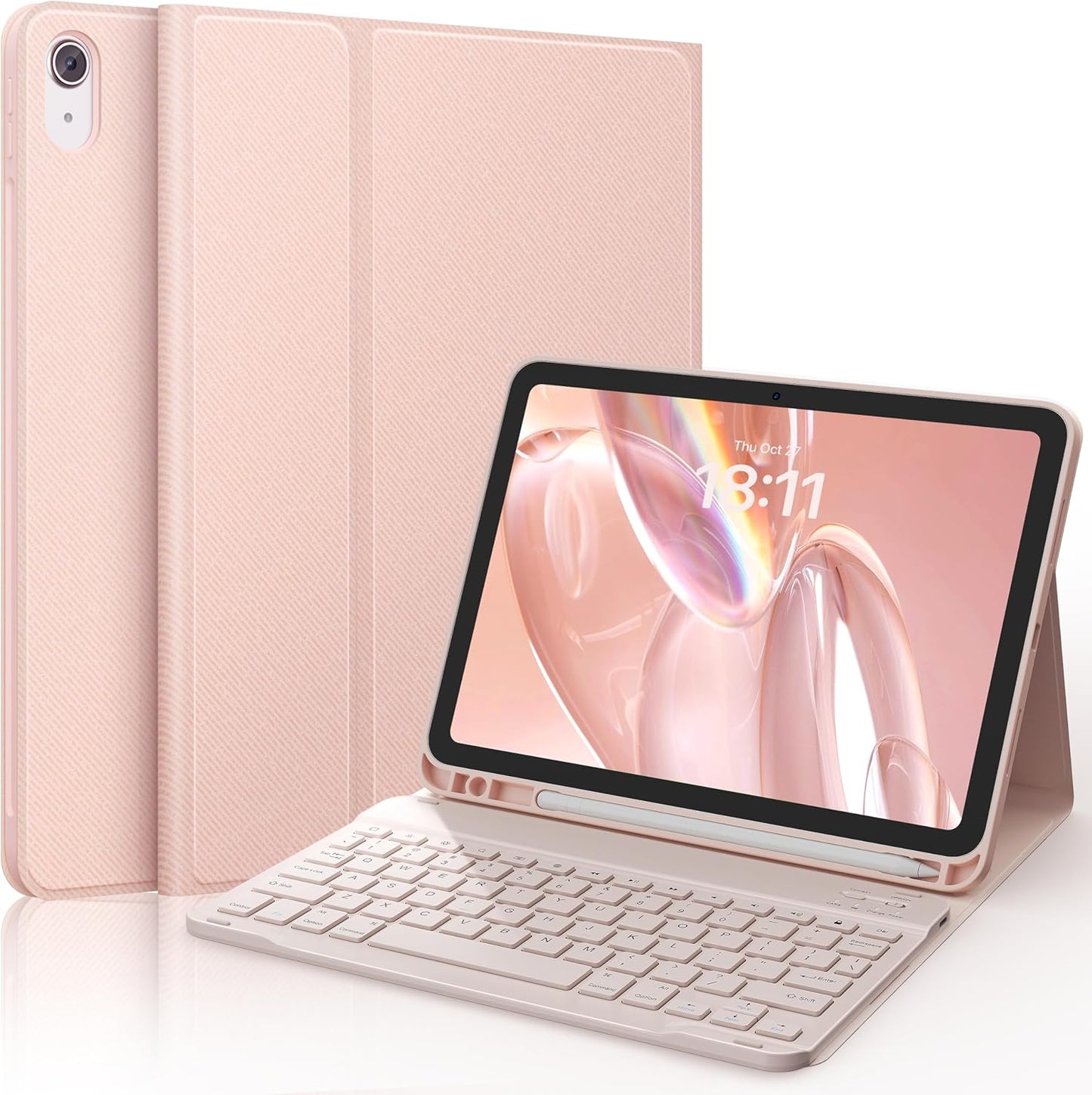 CHESONA Keyboard Case for iPad (A16) 11th/10th Generation (2025/2022), Detachable Wireless Keyboard, Stand Folio Keyboard Cover with Pencil Holder, Thin & Light (Pale Pink)
