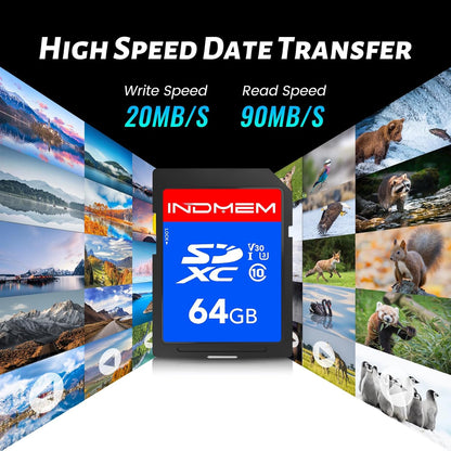 INDMEM SD Card 64GB 8-Pack, Class 10 64GB High Speed up to 90M/S Full HD Video Flash Memory Card MLC Standard Secure Digital Cards Camera Cards