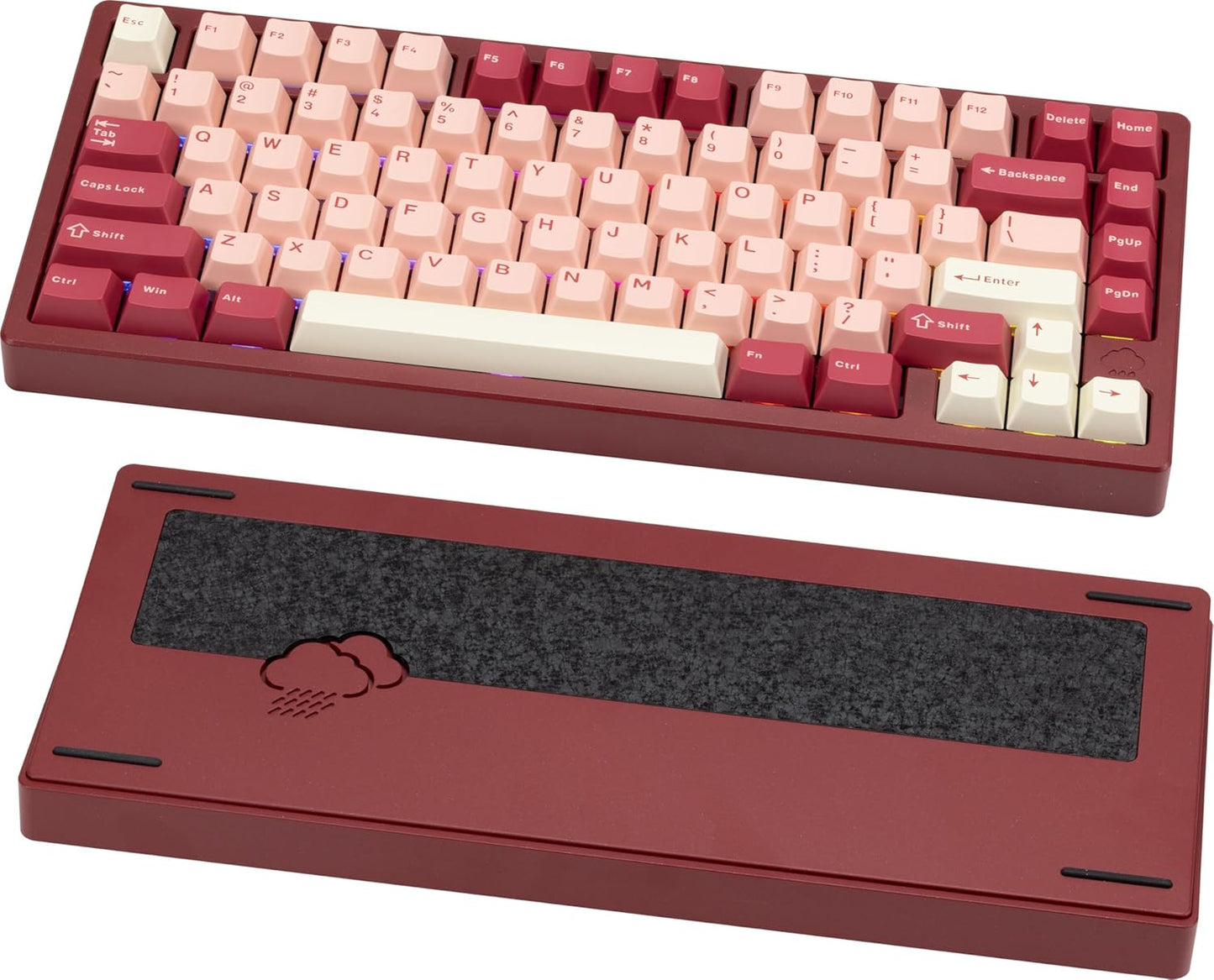 KEEBMONKEY WOBKEY Rainy 75 CNC Aluminum HMX/JWK/Cocoa Switches Triple-Mode Connectivity Mechanical Keyboard with Superior Acoustics, RGB/FR4/Silver SUS304/7000mAh/Cocoa Switch (Pro - Red Velvet)
