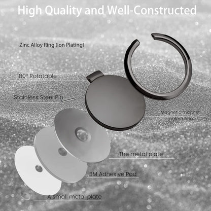 Metal Cell Phone Ring Holder Finger Ring Stand, 360 Degree Rotation Ring Kickstand Grip Holder for Magnetic Car Mount, Black