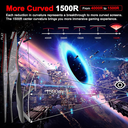 SANSUI 27 Inch Curved Gaming Monitor 180Hz 1ms with Speakers FHD 1080P Computer Monitor FreeSync|1500R|130% sRGB|HDR|Low Blue Light|HDMI DP Ports|VESA Mount|Metal Stand(ES-G27C1 HDMI Cable Incl.)