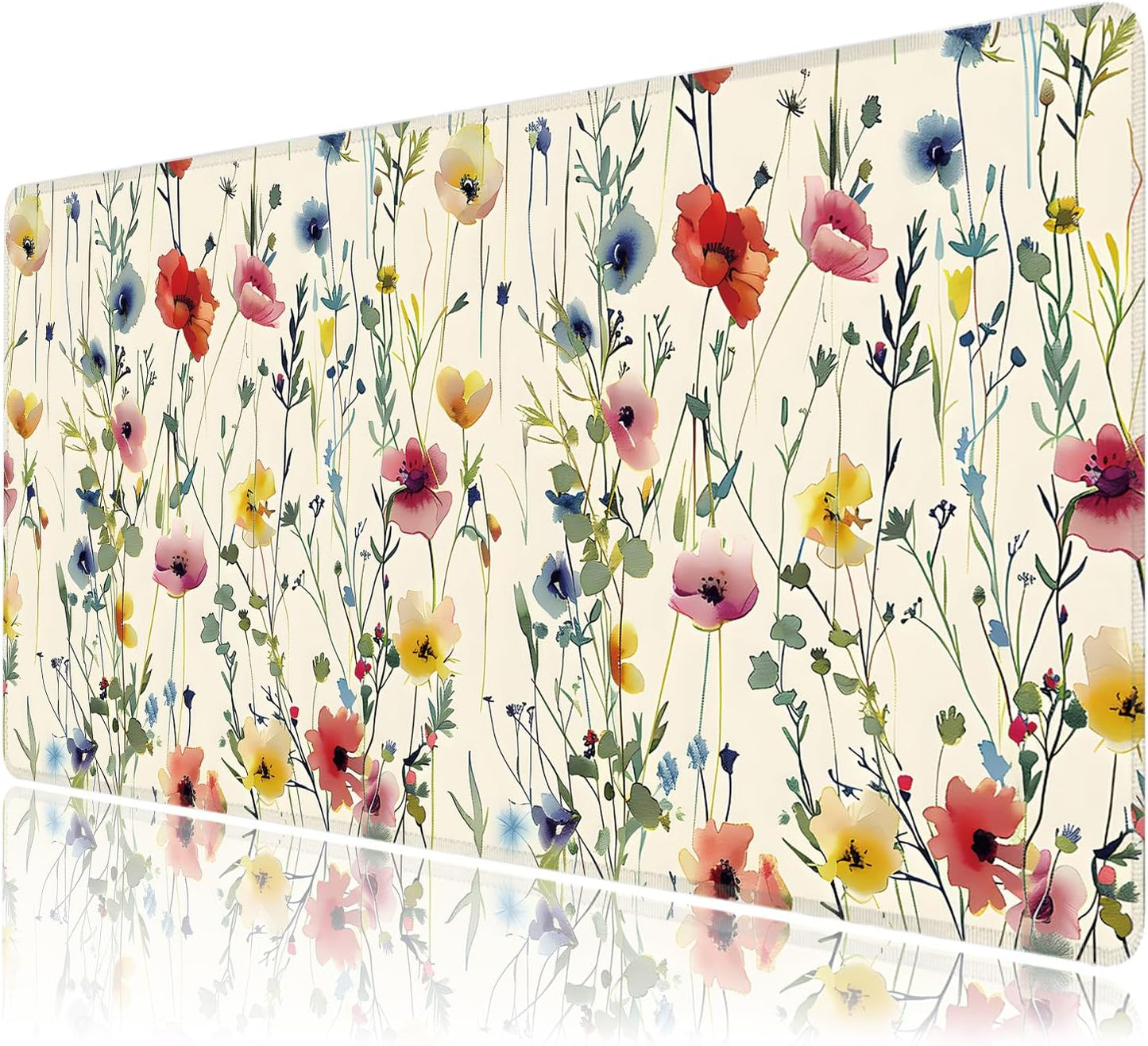 Wild Flowers Large Mouse Pad,Gaming Keyboard Desk Pad,Extended Mouse Mat Non-Slip Rubber Base with Stitched Edges for Office Game Home XXL 35.4"x15.7"