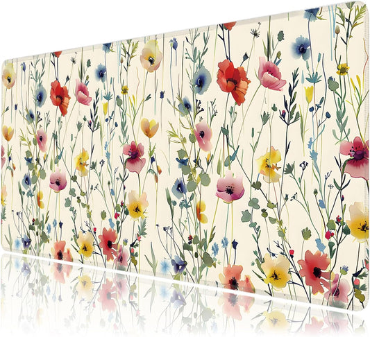 Wild Flowers Large Mouse Pad,Gaming Keyboard Desk Pad,Extended Mouse Mat Non-Slip Rubber Base with Stitched Edges for Office Game Home XXL 35.4"x15.7"