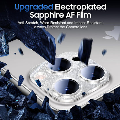 UniqueMe for 3 Pack iPhone 15 Pro/iPhone 15 Pro Max Camera Lens Protector, [Drop Protection] [Case Friendly] Camera Cover Screen [Update New Version] - Intergrated Glitter Silver