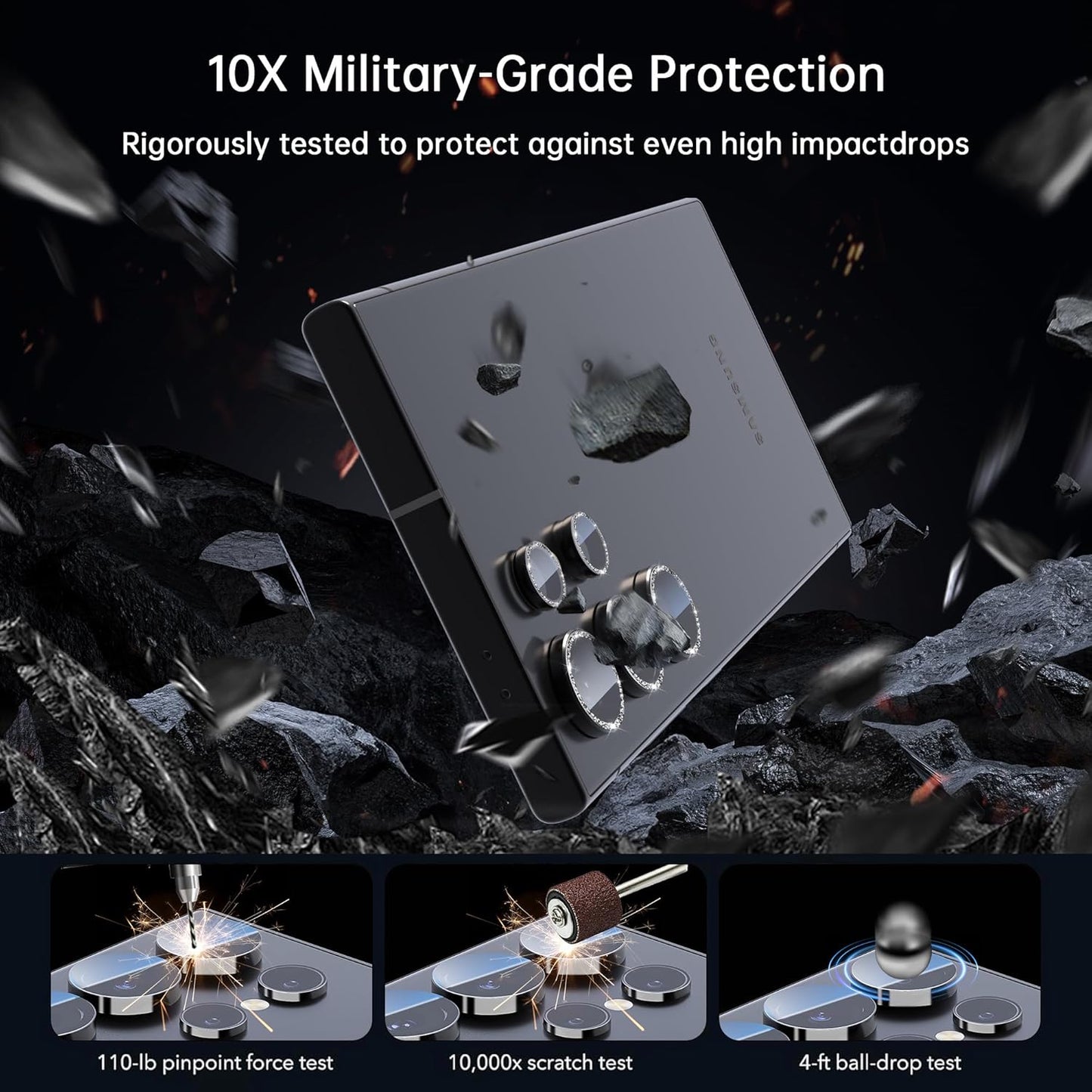 For Samsung Galaxy S25 Ultra Camera Lens Protector, Individual Lens Protector, Ultra HD 9H Tempered Glass Screen Protective Cover, Anti-scratch, Military Grade Drop Protection 2 Set. (Glitter Black, S25 Ultra)
