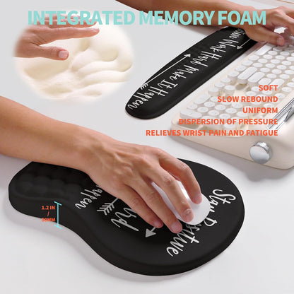 2-in-1 Ergonomic Set, Wave Rise Keyboard Wrist Rest and Massage Bulge Slope Mouse Pad Wrist Support, Cushion Memory Foam Integrated to Relieve Wrist Pain, Stay Positive