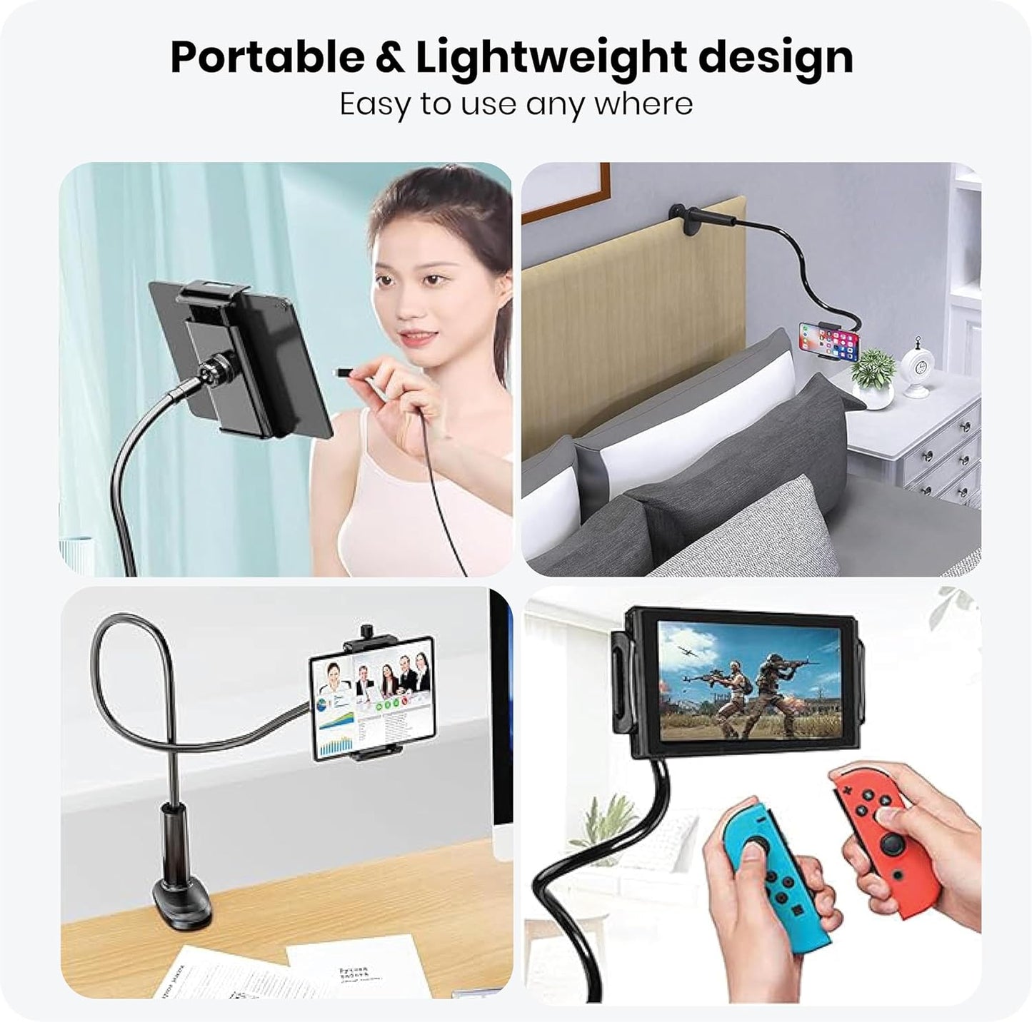 Adjustable 39in Phone & Tablet Holder – 360° Rotating Flexible Arm Mount for Bed & Desk, Universal Clamp Stand for Mobile Phones, Kindle, Galaxy Tabs, Fire Tablets, 4.7"–11" Devices