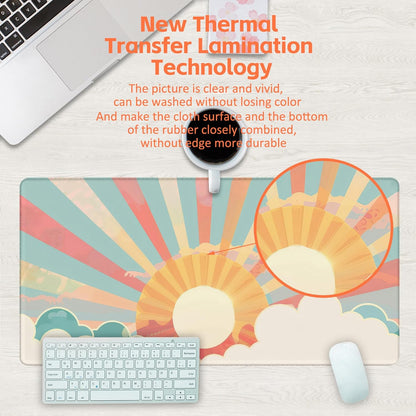 Large Gaming Mouse Pad for Desk, Boho Pastel Sun Desk Mat, Colorful Sunshine Desk Pad, 31.5"x15.7" Extended Big Computer Keyboard Mouse Pad with Non-Slip Base and Stitched Edge