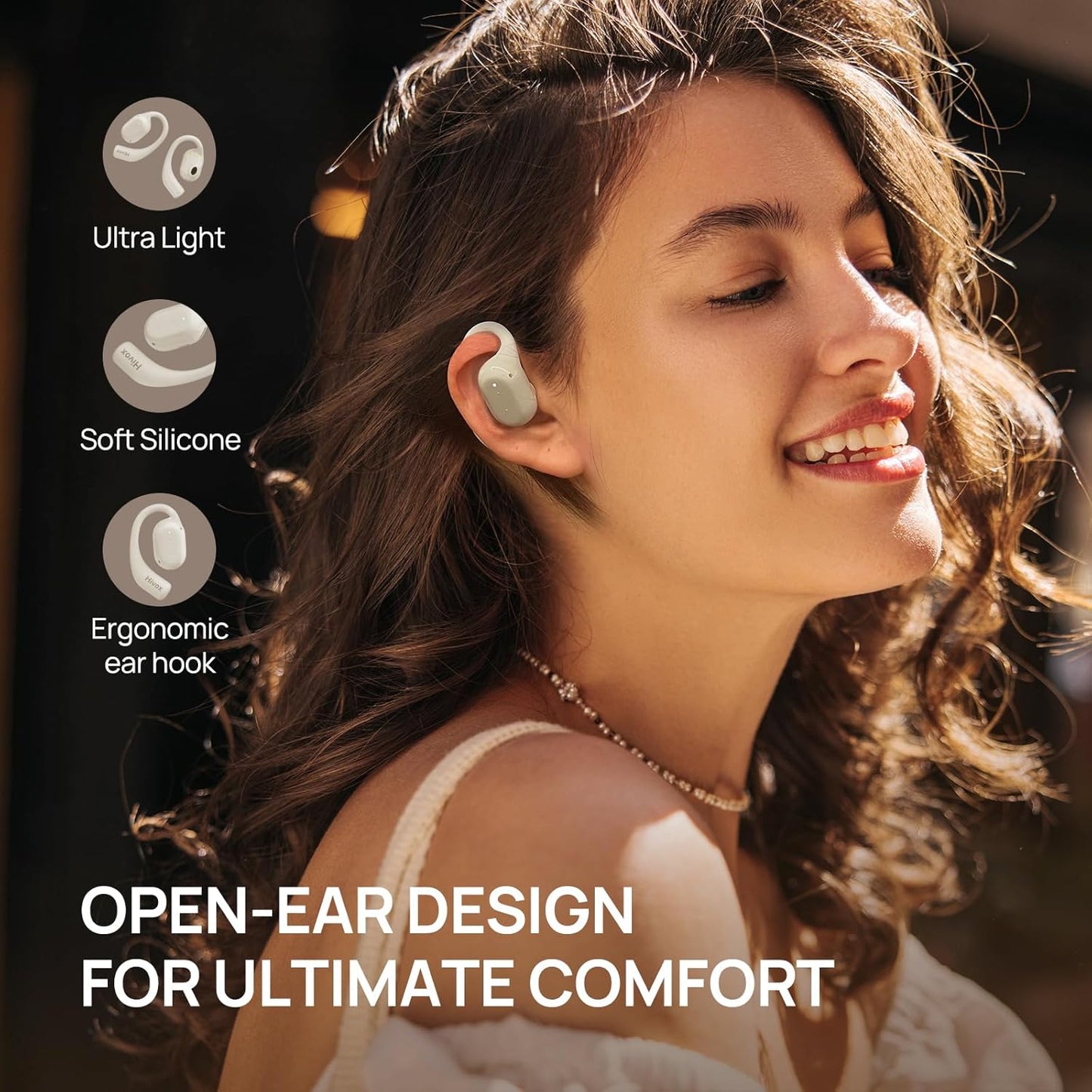 Open Ear Earbuds,Wireless Headphones with Earhooks,Earphones Wireless Bluetooth Air Conduction,Ultra-Comfort,Clear Calls,30H Playtime,IP54 Waterproof