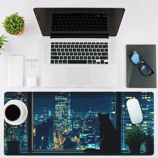 Mouse Pad Large Black Cat Non-Slip Gaming Desk Mat with Stitched Edge Laptop Keyboard Desk Pad for Work Home Gaming (35.4 x 15.7 Inches)