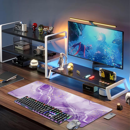 Watercolor Purple Marble Desk Mat,Large Violet Marble Texture Gaming Keyboard Mouse Pad,Non-Slip Rubber Base Desk Pad Thick Stitched Edges Waterproof Mousepad Mouse Mat 31.5"x11.8"