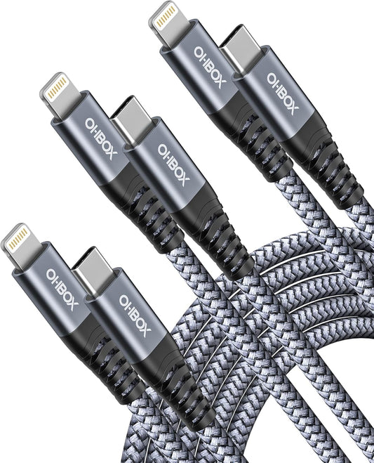 ohbox USB C to Lightning Cable 3Pack 6FT iPhone Fast Charger Cable USB-C iPhone Charging Cord Compatible with iPhone 14 13 13 Pro Max 12 12 Pro Max 11 XS XR X 8 iPad