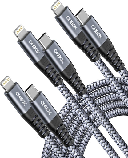 ohbox USB-C to Lightning Cable 3FT 3Pack iPhone Charger Fast Charging Braided Type C Charging Cord Compatible with iPhone 14 13 13 Pro Max 12 12 Pro Max 11 XS XR X 8 iPad
