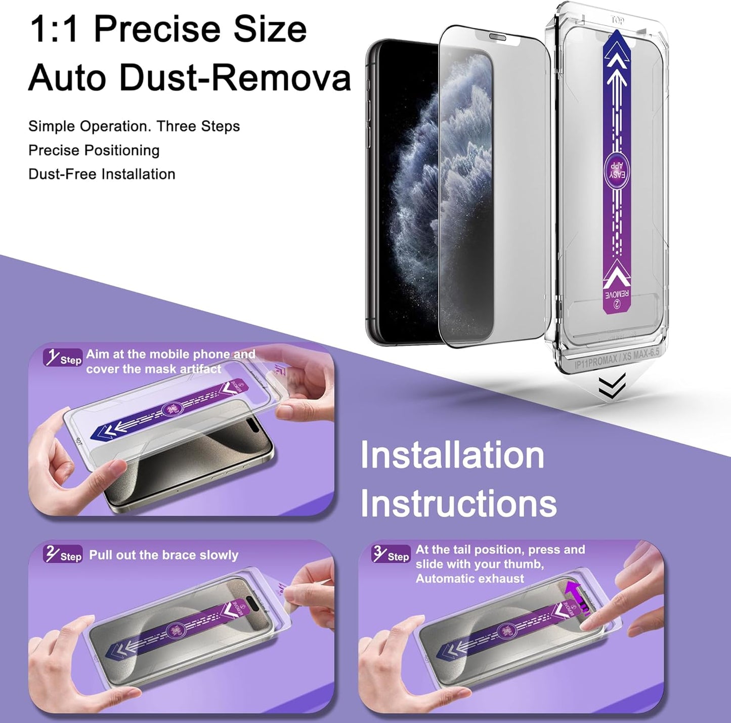 2 Pack Matte Screen Protector for iPhone 11 Pro Max/iPhon XS Max, 9H Tempered Glass, Full Coverage, Anti-Fingerprint, Auto Dust-Elimination, No Bubble, Easy Installation