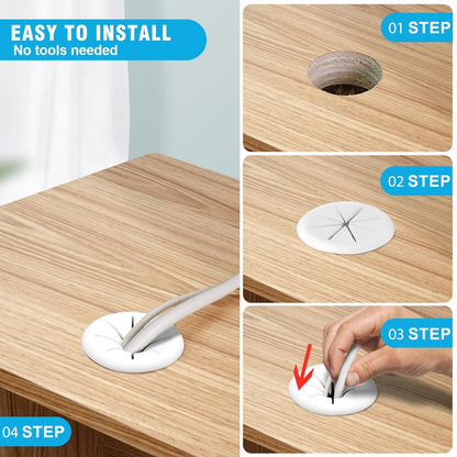 2-3/8" White Desk Grommet, JTemgle Flexible Cable Grommet Rubber Cable Hole Cover Wire Organizer Caps Desktop Cord Management for Home Office TV Stands Tabletops, 5 Pieces