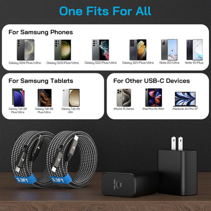 45W Super Fast Charger USB C, 45 Watt Type-C Android Phone Charger Fast Charging Block with 3.3FT Type C Cords for Samsung Galaxy S25 Ultra/S24 Ultra/S24+/S23 Ultra/S23+/S22 Plus/S20, Tab S9/S8 Ultra