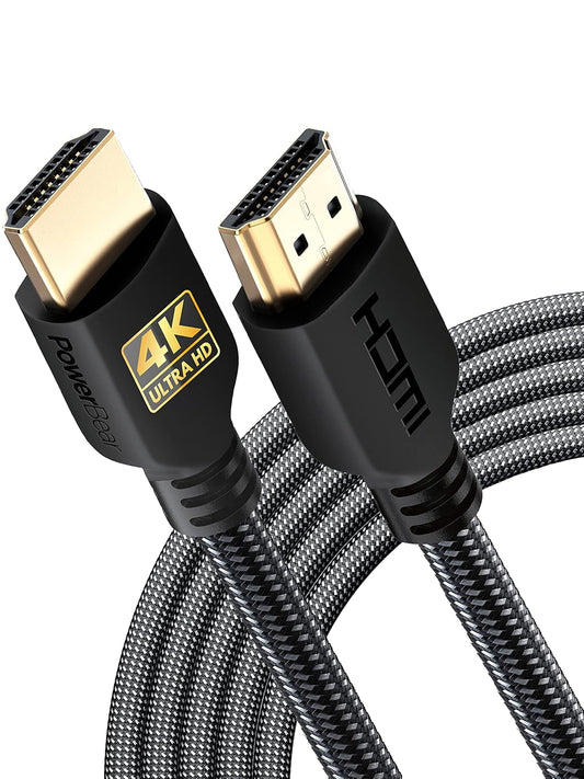 PowerBear 4K HDMI Cable 15 ft | High Speed Hdmi Cables, Braided Nylon & Gold Connectors, 4K @ 60Hz, Ultra HD, 2K, 1080P, ARC & CL3 Rated | for Laptop, Monitor, PS5, PS4, Xbox One, Fire TV, & More