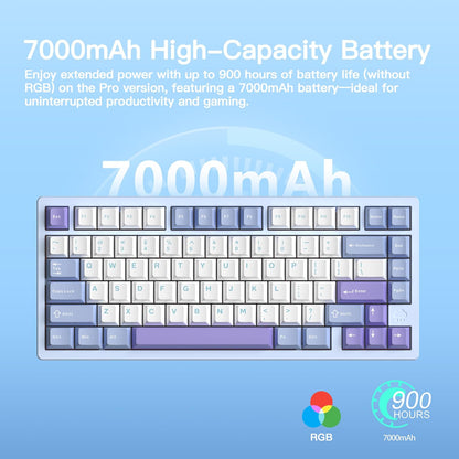 KEEBMONKEY WOBKEY Rainy 75 CNC Aluminum HMX/JWK/Cocoa Switches Triple-Mode Connectivity Mechanical Keyboard with Superior Acoustics, RGB/FR4/Silver SUS304/7000mAh/Cocoa Switch (Pro - Blue)