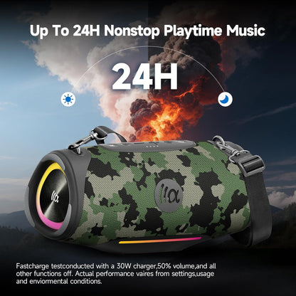 Portable Bluetooth Speaker 80W RMS,120W Peak Loud Subwoofer Wireless Stereo with HD Sound,8H Playtime IPX7 Waterproof for Party cmaping Beach (CAMO-80W RMS/120W Peak)