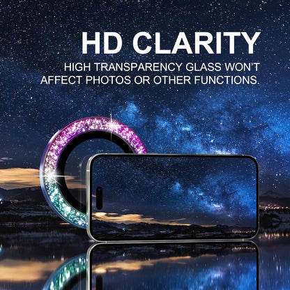 Choiche Compatible for iPhone 16 Pro/iPhone 16 Pro Max Camera Lens Protector Bling, 9H Tempered Glass Camera Cover Screen Protector Metal Ring Decoration Accessories (Glitter-Colorful)