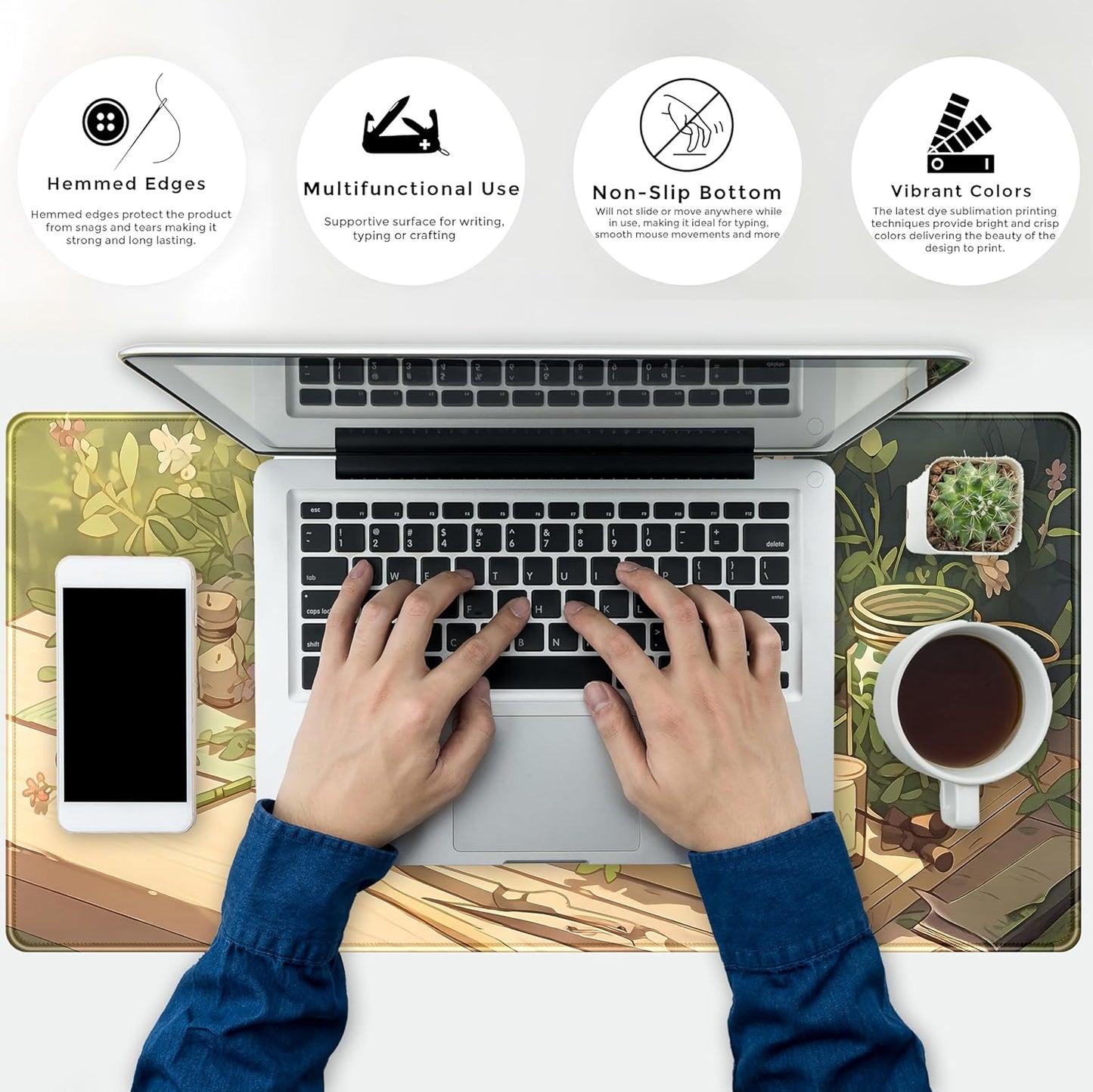 Cute Desk Mat Green Sage Mouse Pad Anime Forest XXL Large Extended Gaming Mousepad Desk Matt for Desktop Computer Pad Mat, Laptop Keyboard Mouse Mat Office Decor Accessories for Women, 31.5x15.7 in