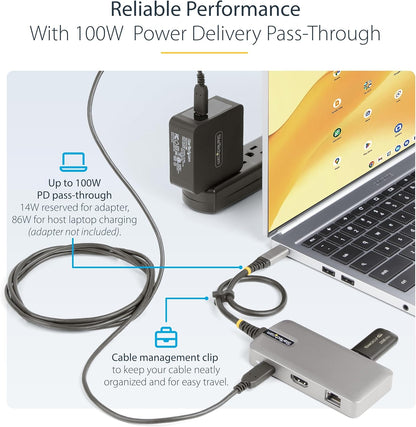 StarTech.com USB-C Docking Station for MacBook Pro M1 M2 M3 M4 and Windows, 4K 60Hz HDMI Video, HDR10, USB 5Gbps Hub, 100W Laptop Charging, GbE