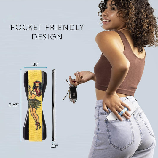 LOVEHANDLE Universal Phone Grip for Smartphones & Mini Tablets - Phone Holder for Hand - Wireless Charging Compatible - Made in The USA - Hula Girl
