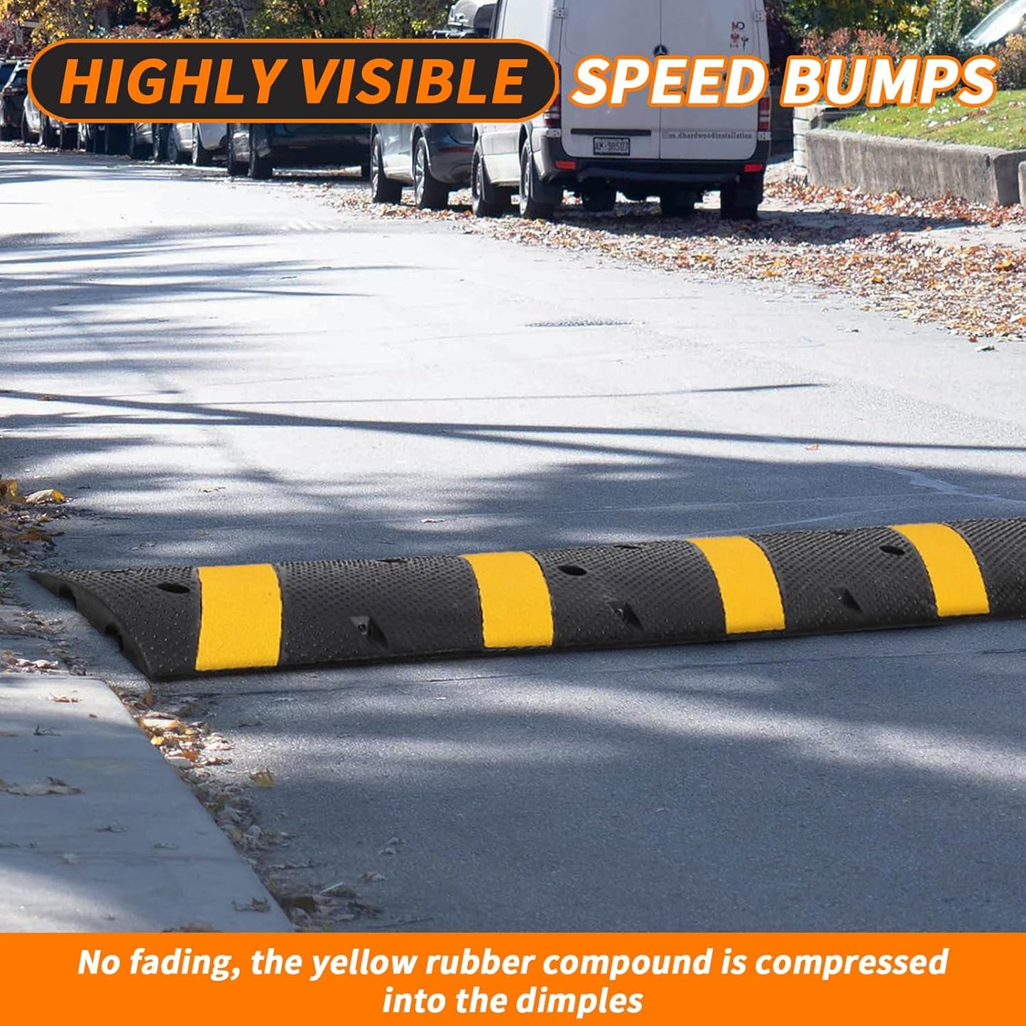 Heavy Duty Speed Bumps for Driveway, 84" Rubber Speed Bumps, 1 Pack 2 Channel Modular Traffic Speed Bump Hump Cable Protector Ramps for Asphalt Concrete Gravel Driveway Road with 2 End Caps, 6 Spikes