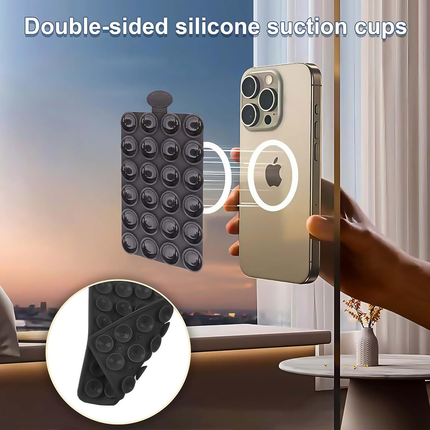 3-Pcs Double-Sided Suction Phone Mount, Sticky Phone Grip with Higher Suction Power,Hands-Free Phone Accessories Holder for Selfie and Video on iPhone and Android Phones.