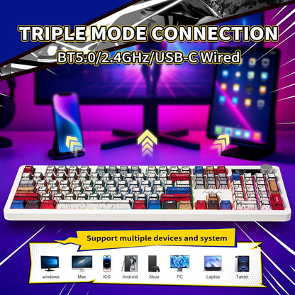 AULA F106 PRO Mechanical Keyboard,Full Size Gaming Keyboard with Hot Swappable Knob & Screen,Tri-Mode RGB Backlit with 8000mAh for PC/Laptop/Windows - Blaze Switch,Comic Mix