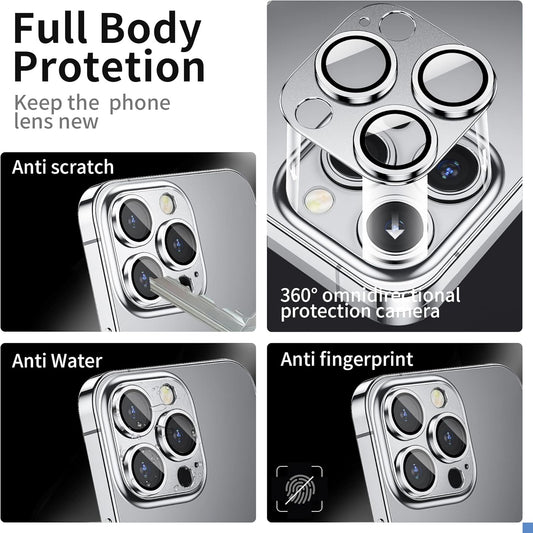 Camera Lens Protector for iPhone 14 Pro/iPhone 14 Pro Max, Alloy Metal Camera Cover with Tempered Glass Screen Protector Accessories,Case Friendly,Scratch Resistant,Easy to Install -Sliver