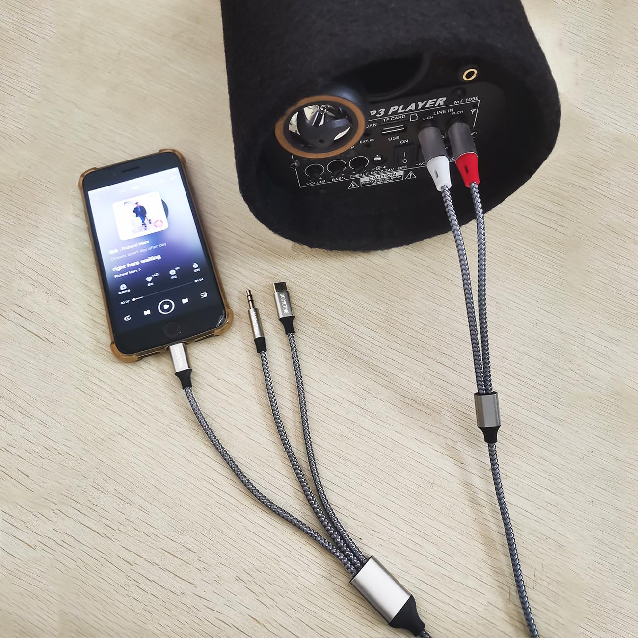 3 in 1 Audio Cable, iOS Phone/3.5mm AUX/USB C to 2 RCA,Stereo Audio Adapter for iPhone/Type C Phone/AUX to Amplifier/Sound Box & Home Theater etc.16.5FT