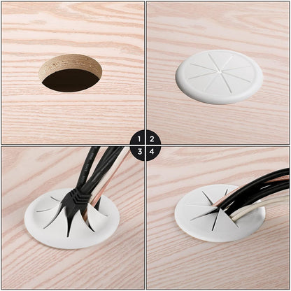 HYCC 2 Pack 2-3/8 Inch Flexible Desk Grommet,Organize Wires and Cables on Office Equipment, Computer Components, Entertainment Systems Effectively - Color: White