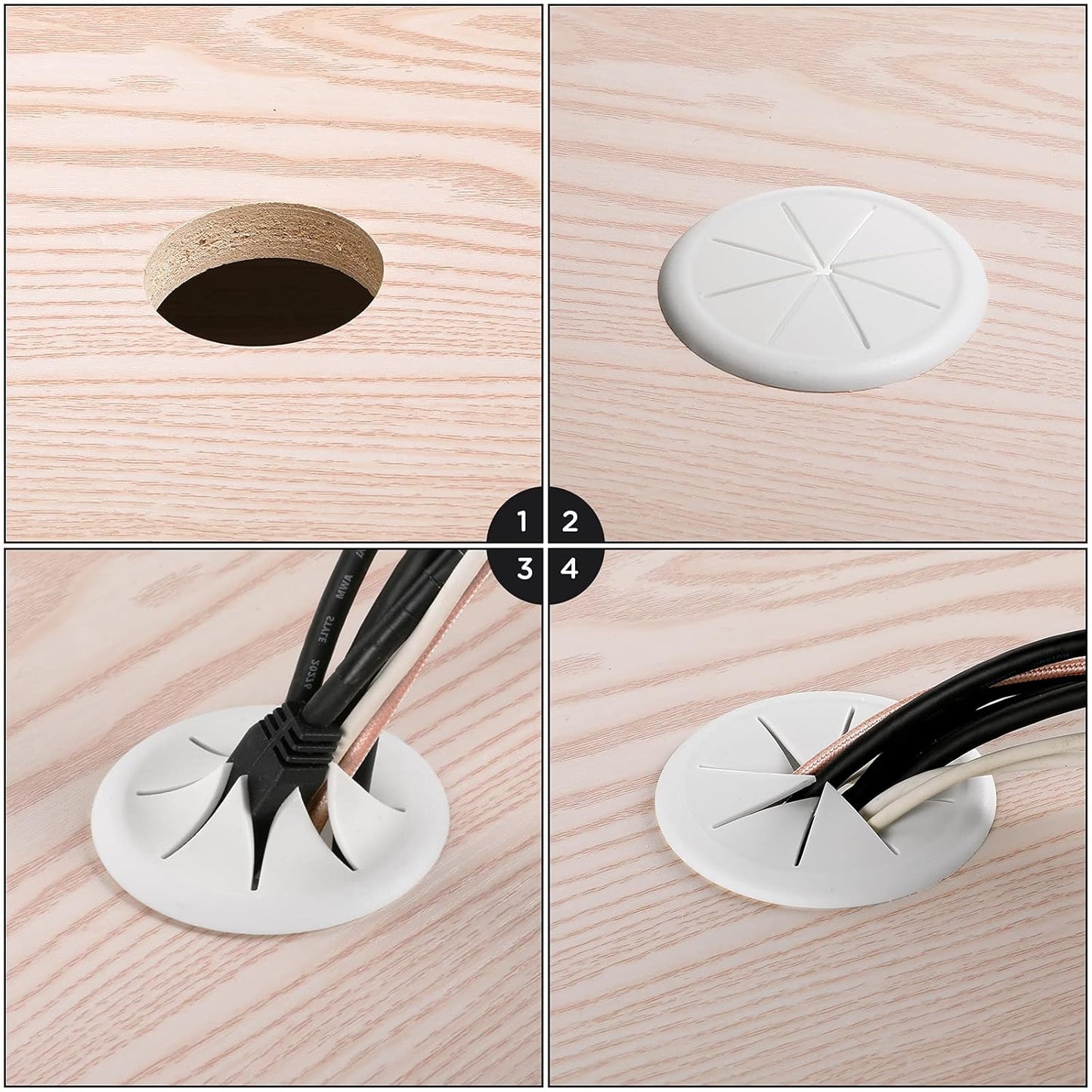 HYCC 5 Pack 2-3/8 Inch Flexible Desk Grommet,Organize Wires and Cables on Office Equipment, Computer Components, Entertainment Systems Effectively - Color: White