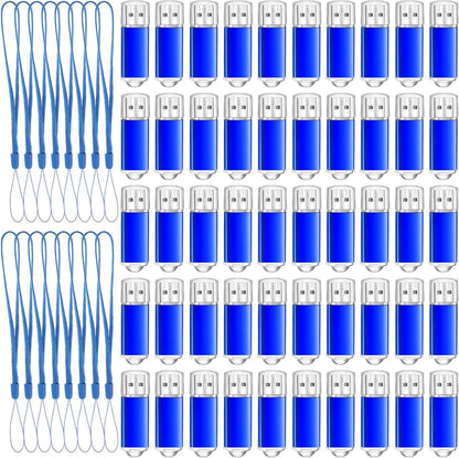 Hoteam 50 Pack USB 2.0 Flash Drives Bulk Blue Portable Thumb Drive with Hat USB Sticks Bulk with 50 Pcs Lanyards for Data Storage File Sharing Commercial Gift(8GB)