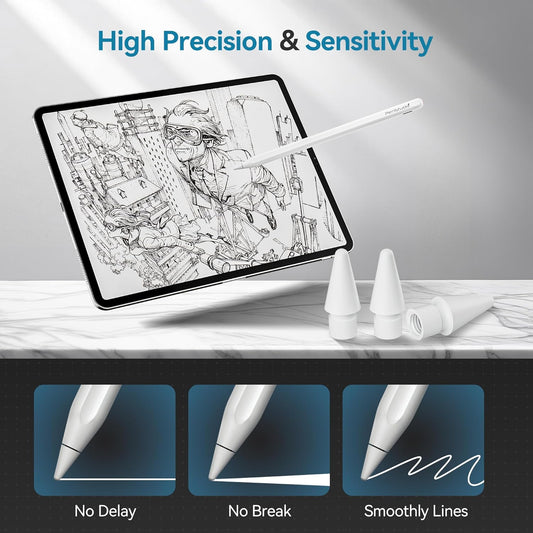 Replacement Tips for Apple Pencil Pro/1st/2nd &USB-C, 3 Pack High Sensitivity Nibs, Durable Stylus Pen Tip Accessories, Precise Control No Delay, Smooth iPencil Tips Replacement (White)