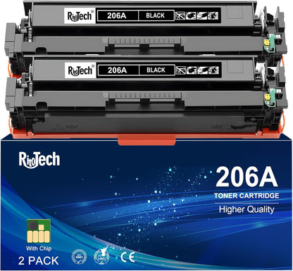 206A Black Toner Cartridge,with Chip 2 Pack Replacement for HP 206X W2110A for HP Color Laserjet pro M283cdw M283fdw M282nw M255dw M255nw M283 M255 Printer