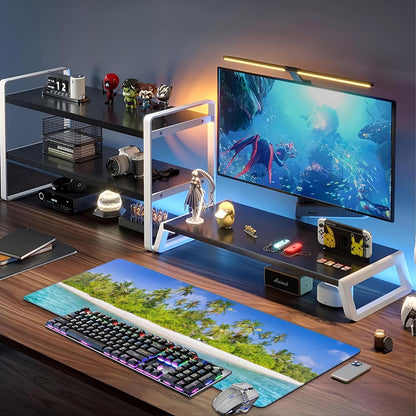 Tropical Nature Landscape Desk Mat,Large Summer Beach Seawater and Palm Trees Gaming Keyboard Mouse Pad,Non-Slip Rubber Base Desk Pad Thick Stitched Edges Waterproof Mousepad Mouse Mat 31.5"x11.8"