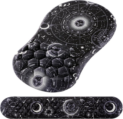 Mouse Pad Wrist Support, 2 in1 Keyboard Wrist Rest+ Ergonomic Mouse Pad, Non-Slip Wrist Rest for Computer Keyboard, Made Easy Typing & Relieve Wrist Pain(Sun Moon)