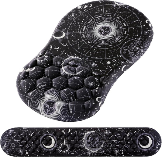 Mouse Pad Wrist Support, 2 in1 Keyboard Wrist Rest+ Ergonomic Mouse Pad, Non-Slip Wrist Rest for Computer Keyboard, Made Easy Typing & Relieve Wrist Pain(Sun Moon)