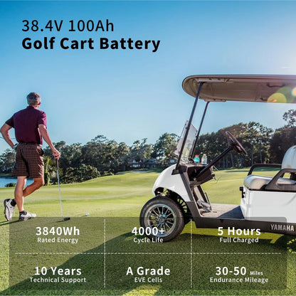 OKMO 36V 100AH Golf Cart Lifepo4 Lithium Battery with 43.8V 22A Charger, Built in 250A Bluetooth BMS, Peak Current 500A(3-5s), Perfect for Golf Cart