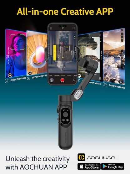 Handheld Gimbal Stabilizer for iPhone 15/14 Android Phone 3-axis Phone Stabilizer for Video Recording Vlogging, Smartphone Gimbal w/RGB Light,AI Tracking for TikTok YouTube(Smart X Kit Black)
