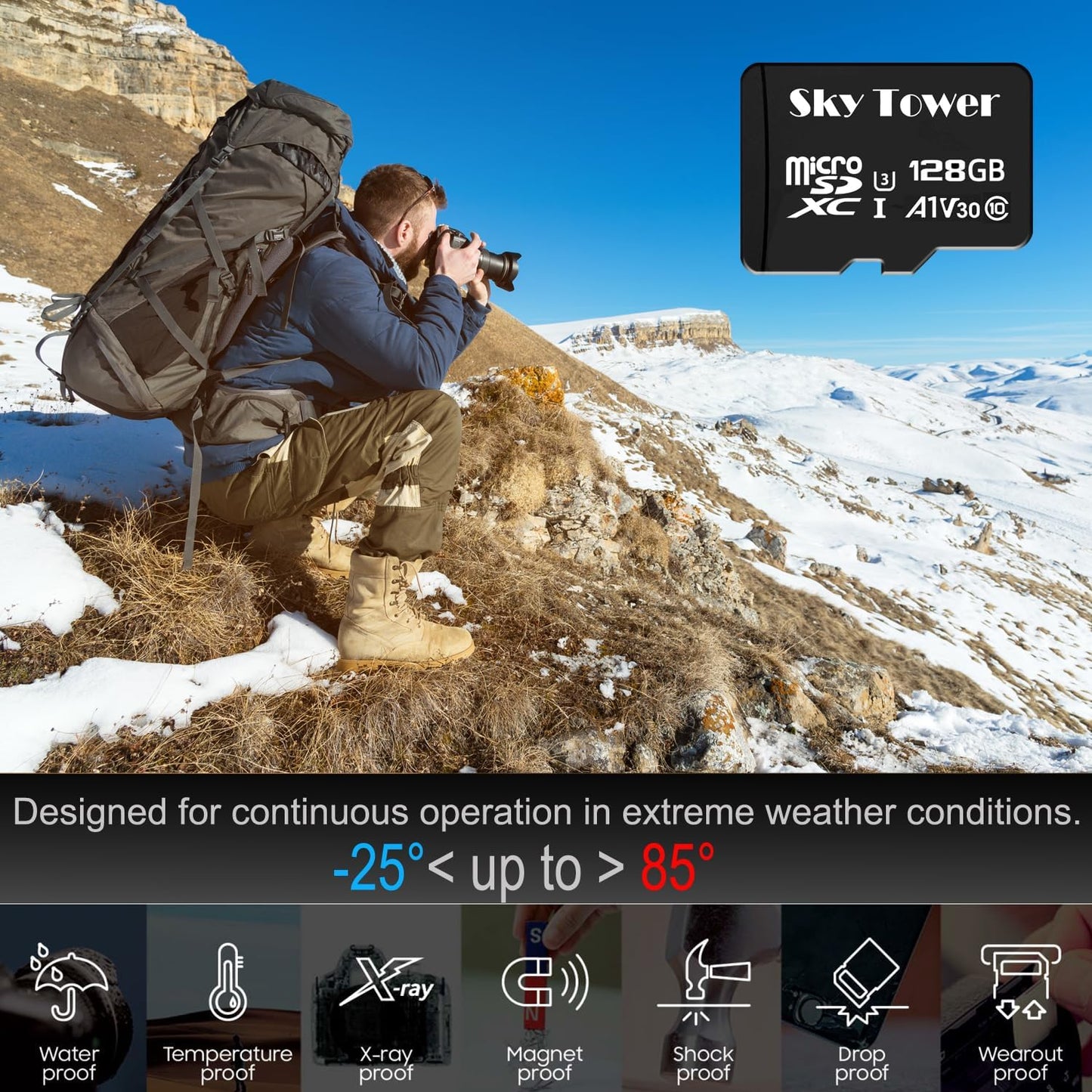 Sky Tower Ultra microSDXC microSDHC UHS-I Memory Card with Adapter [New Version] Flash Memory Card - Up to 100MB/s, U1, Class10, V10, A1, High Speed TF Card (128GB Micro SD Card 2 Pack)