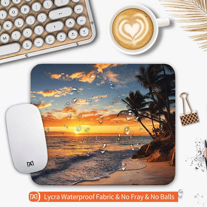 Square Mouse Pad Beach Sunset, Personalized Premium-Textured Custom Mouse Mat Design, Washable Mousepad Cloth, Non-Slip Rubber Base Computer Mouse Pads for Wireless Mouse