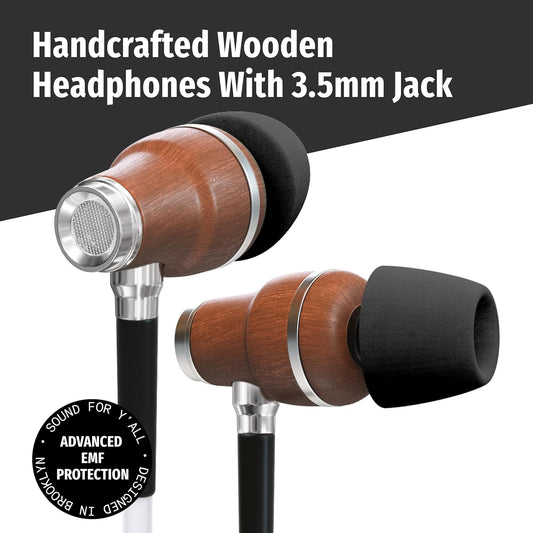 Symphonized Premium Wooden Airtube Headphones EMF Earbuds, 3D Sound, Microphone Volume Control, 8mm Bass Drivers Granting High Audio Quality 3.5mm Jack