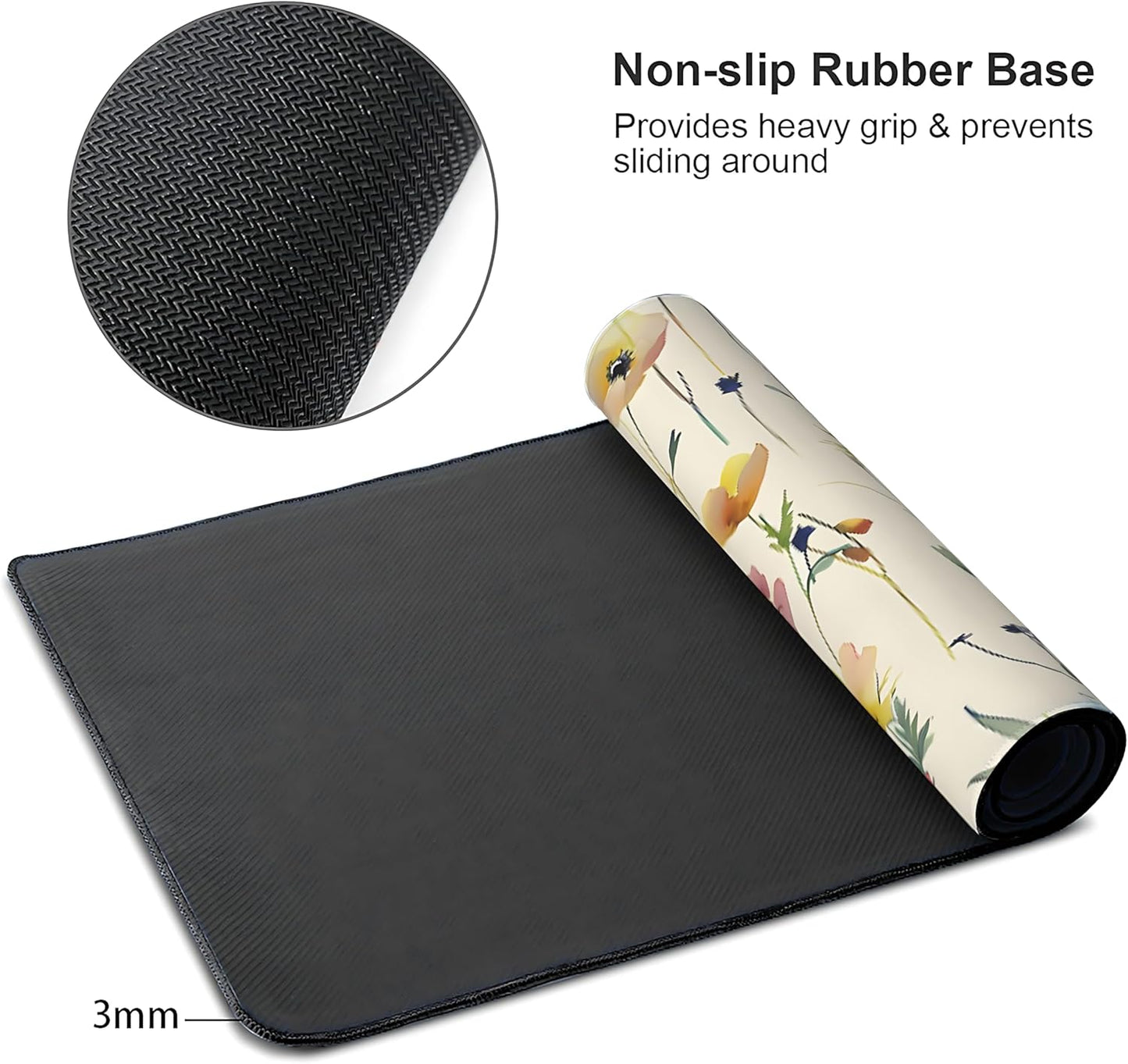 Wild Flowers Large Mouse Pad,Gaming Keyboard Desk Pad,Extended Mouse Mat Non-Slip Rubber Base with Stitched Edges for Office Game Home XL 31.5"x11.8"