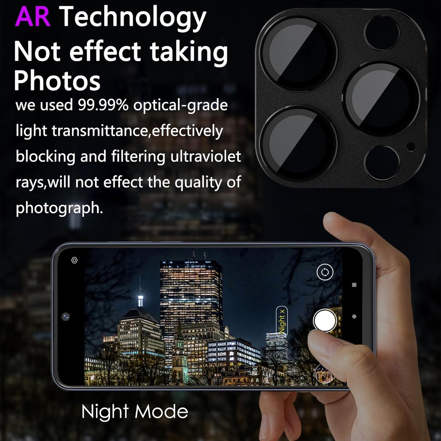 2 Pack Camera Lens Protector for iPhone 13 Pro/iPhone 13 Pro Max,[Not Easy to Breakn ] AR Tempered Glass Strong Adsorption Metal Camera Cover Screen-black