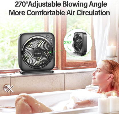 Portable Table fan, Window Fan,Small Box Fan with 3 Powerful Speed & 4 Timer Setting, 270° Pivoting Quiet Square DC Fan for Home Office Bedroom Bathroom Kitchen