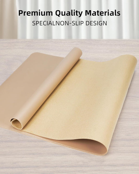 Leather Desk Pad Protector, Mouse Pad, Office Mat, Non-Slip PU Leather Blotter, Laptop Pad, Waterproof Writing Pad for Office and Home (Apricot, 31.5" x 15.7")