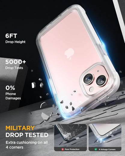 Miracase Glass Series Designed for iPhone 15 Plus Case 6.7',Full-Body Military Drop Proof 15 Plus Phone Case Cover with Built-in 9H Tempered Glass Screen Protector,Frosted Clear